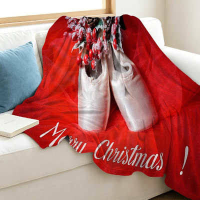 Jeté rouge en flanelle de polaire ultra douce, imprimé de Noël avec une seule face