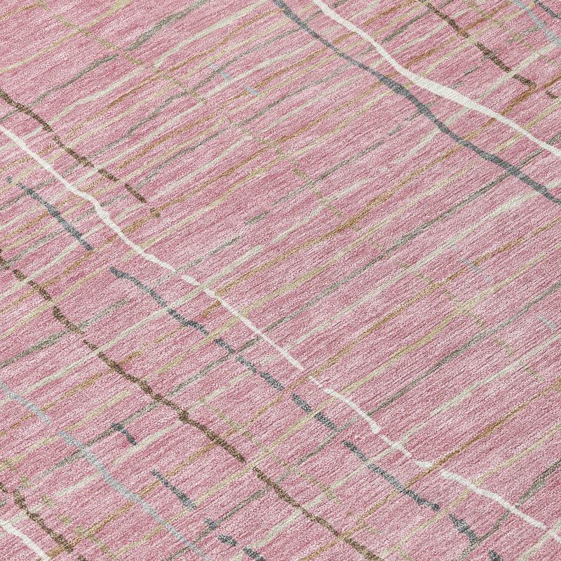 Addison Pink Stripe Synthetic Flat Woven Washable Rug 2'6" x 3'10"