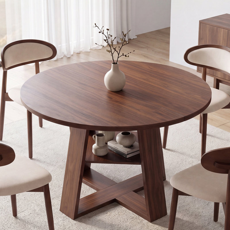 Ensemble de salle à manger 5 pièces avec table de salle à manger ronde 47 po et 4 chaises rembourrées en bois massif