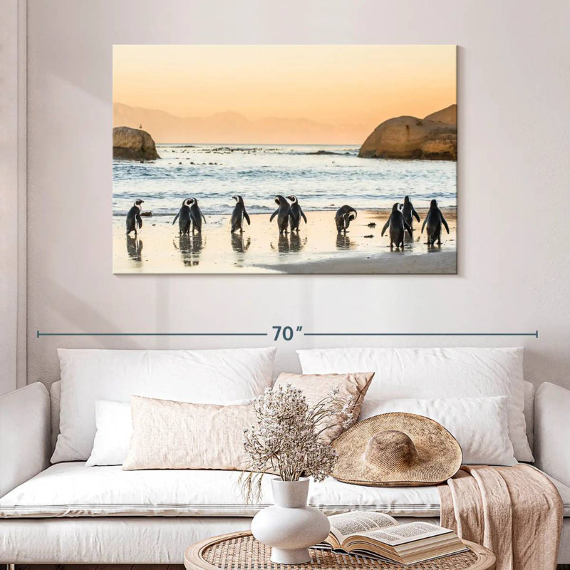 Brampt Penguins On The Shore, 32'' H X 48'' W
