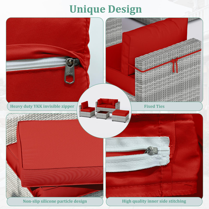 9-Piece Outdoor Cushion Cover Set (Set Of 3 Seats , 5 Backs, 1 Footrest)， Only Covers, Red