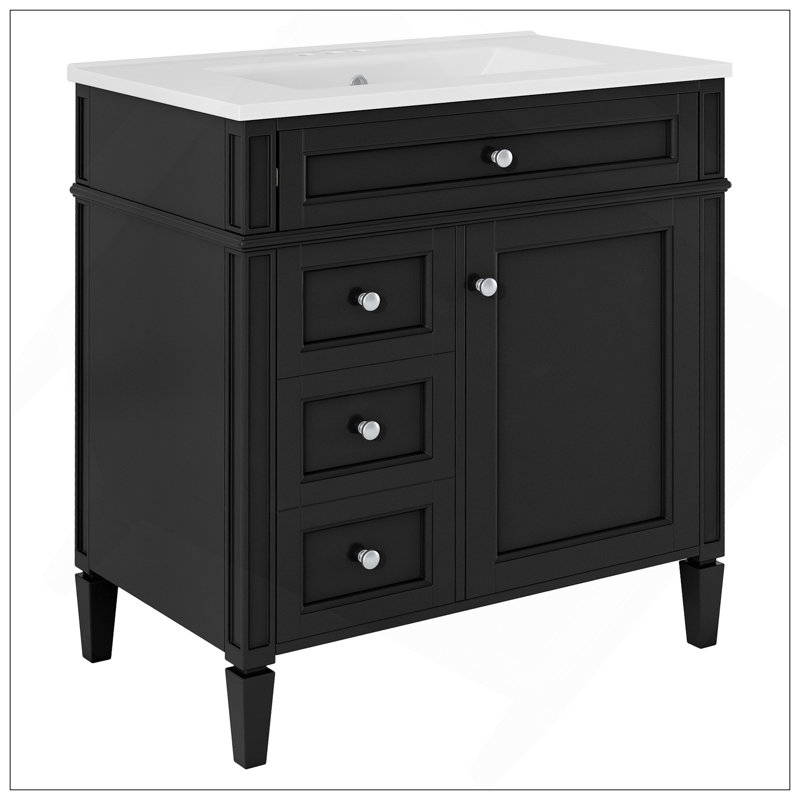 Meuble-lavabo moderne 30 po avec lavabo supérieur, meuble-lavabo moderne avec 2 tiroirs et un tiroir basculant, meuble-lavabo simple