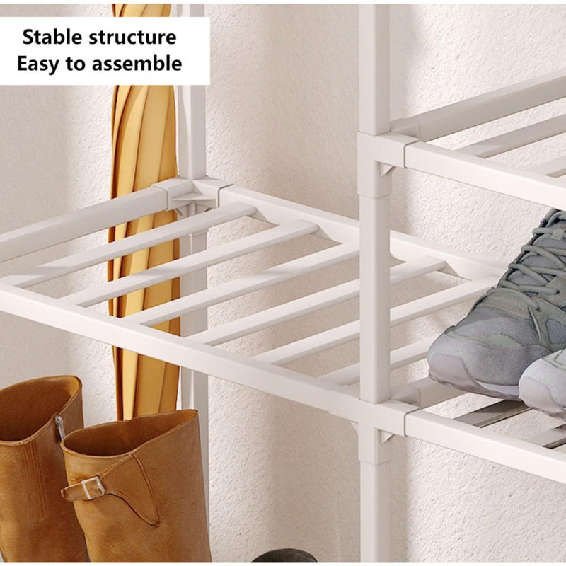 Bamboo White Multi-Tier Free Standing Stackable Shoe Rack for Entryway