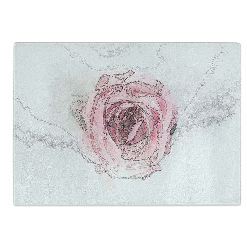 Glass Lone Pink Rose Abstract Art Chopping Board, 39 cm W x 28.5 cm L