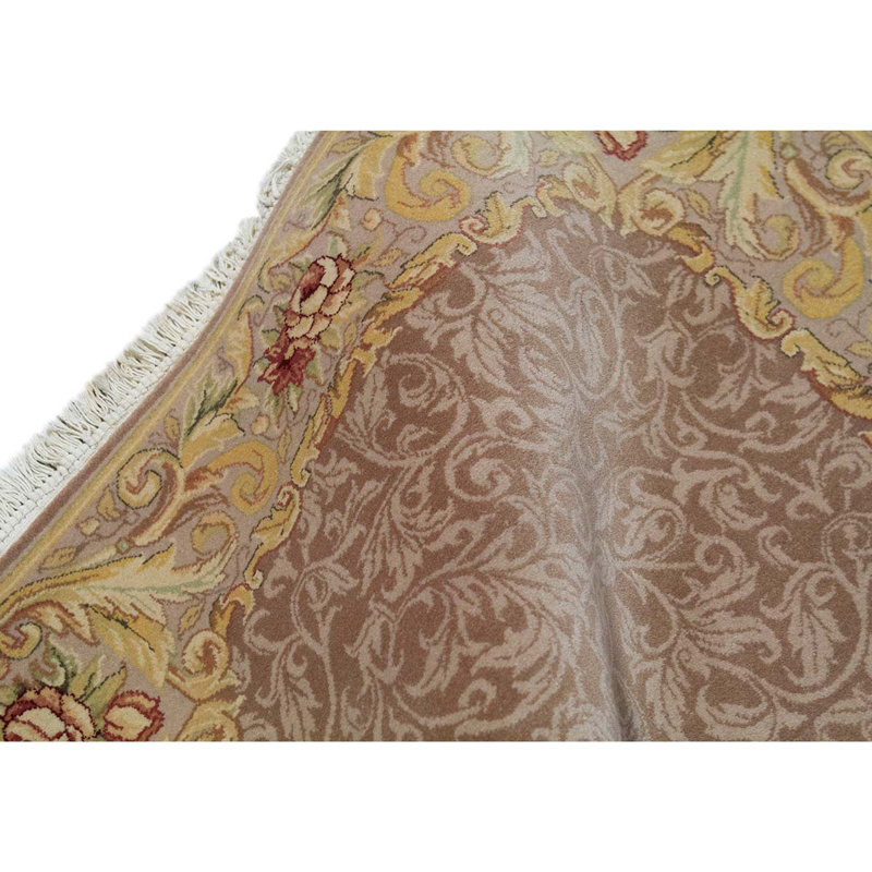 Tapis unique en laine noué à la main beige / rose / rouge de 3 pi x 5 pi