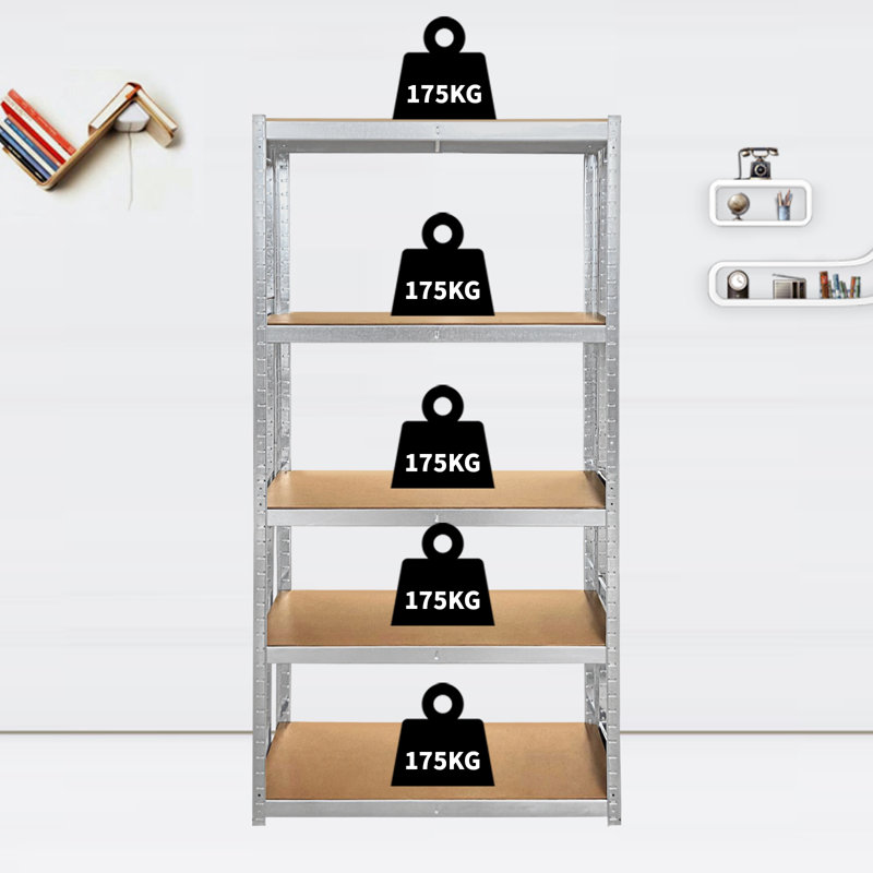 Mintun Metal Height -Adjustable Shelving Unit, Galvanised, 180cm H x 70cm W x 30cm D