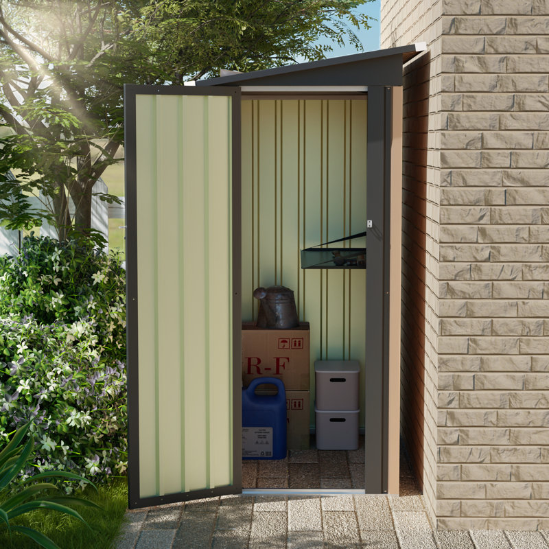 4.27 Ft X2.42 Ft Metal Garden Shed 5 X 3 Ft Pent Roof With Side Hinge Door