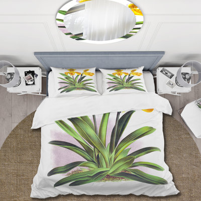 Orchidée jaune rétro - ensemble de housse de couette traditionnel - microfibre de polyester