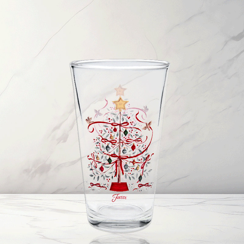 Fiesta Holly Berry Christmas Tree 16-Ounce Tapered Cooler Glass Set of 4