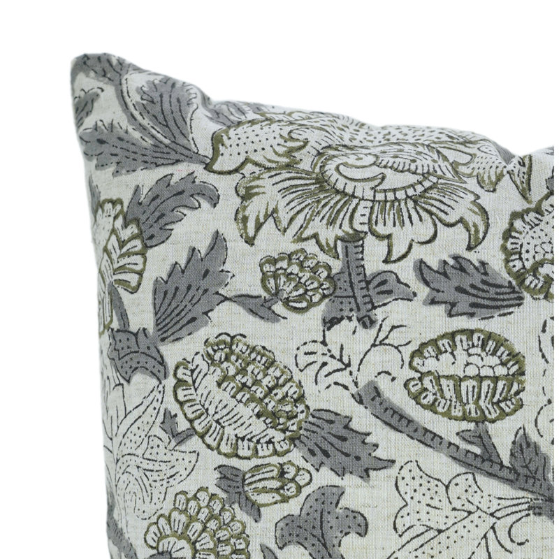 Housse de coussin Fabividine, impressions florales sur lin doux, Akasganga, H 18 po x l 18 po, Motif floraux gris, Carrée