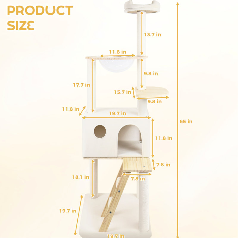 Tour pour chat en bois de 165 cm avec grand vaisseau spatial transparent - stable pour les propriétaires, couverture épaisse de 400 g / m, arbre à griffes amélioré, animaux robustes de 20 lb, tout confort