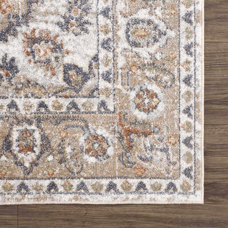 Oveda Oriental Floral Machine Washbale Brown/Black Area Rug, Rectangle 7'10" x 10'