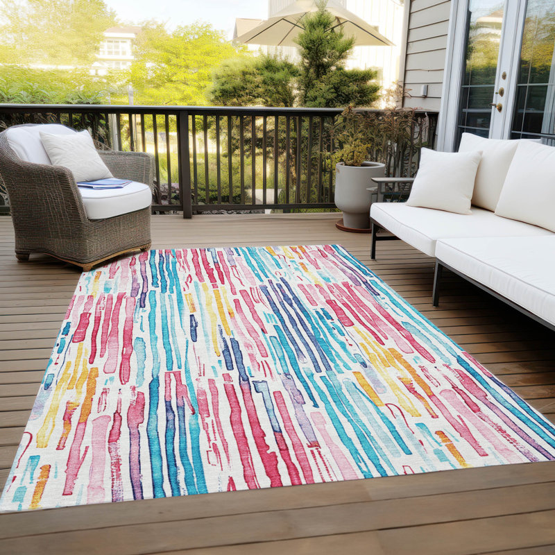 Machine Washable Indoor/Outdoor Cinead ACN1684 White 5' x 7'6" Rug, Rectangle 10' x 14'
