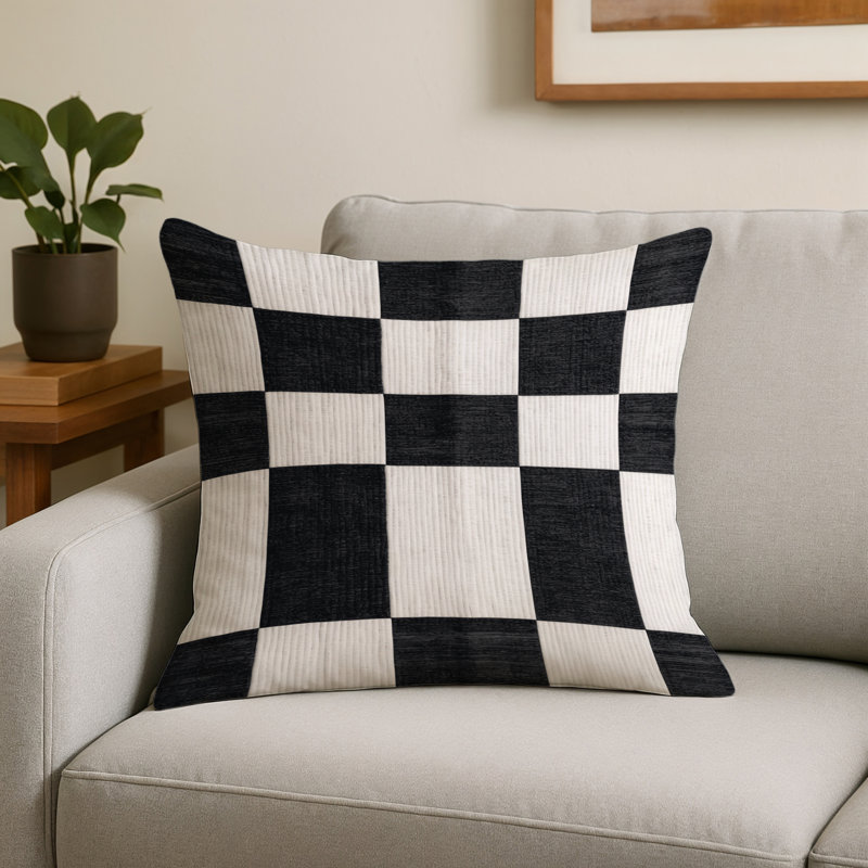 Coussin décoratif intérieur et extérieur ArtDeco, Carré 16 po, Gris à carreaux 107