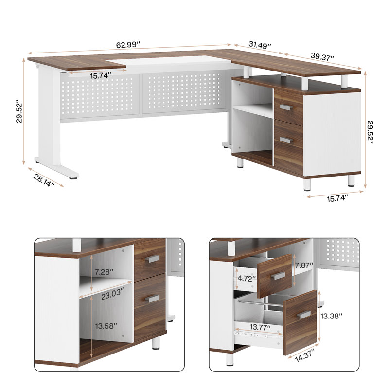 Bureau de direction avec classeur Ottovile, Brun / Blanc