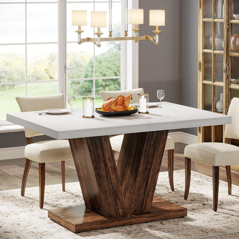 Dining Table, White, Brown