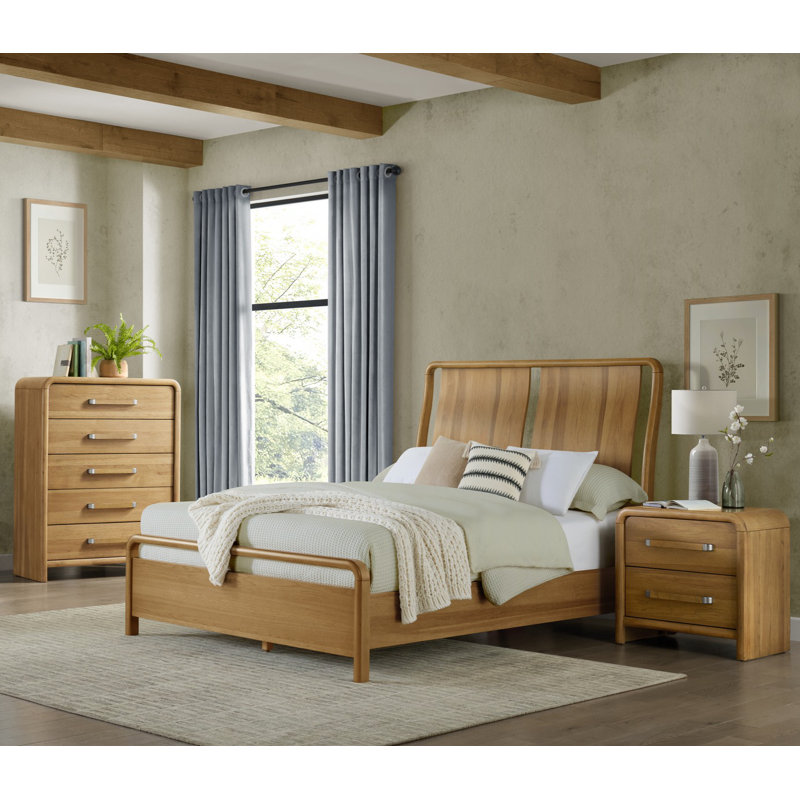 Ensemble de chambre à coucher avec deux tables de chevet, commode et lit, 4 pièces : Lit, Commode, 2 tables de chevet