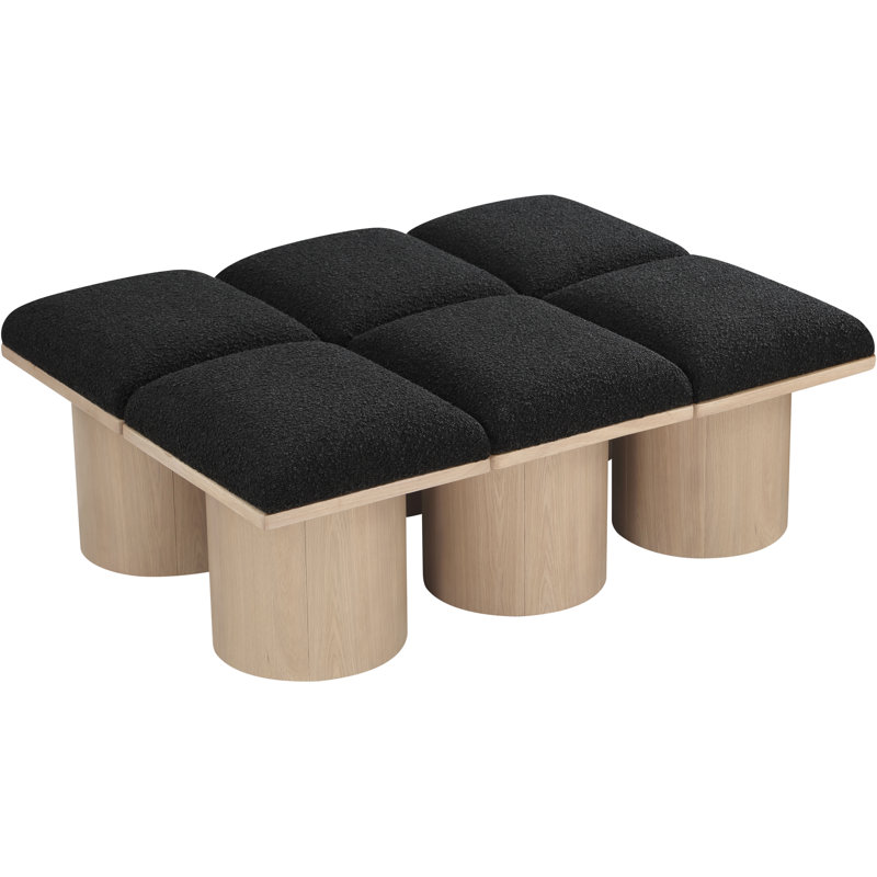 Banc rembourré Horatia, Tissu bouclé noir, Naturel, H 17,5 po x l 46,5 po x P 36 po
