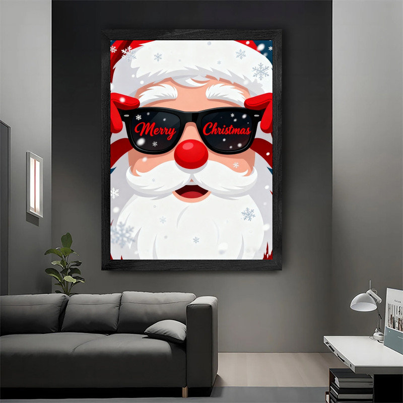 Cadre noir, lunettes de soleil du père Noël, art mural, impression festive et amusante, H 37 po x l 25 po