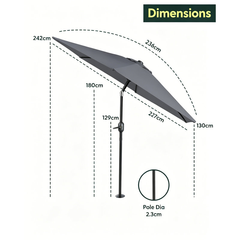 2.36 cm W X 2.36 cm D Beach Parasol with Crank Lift