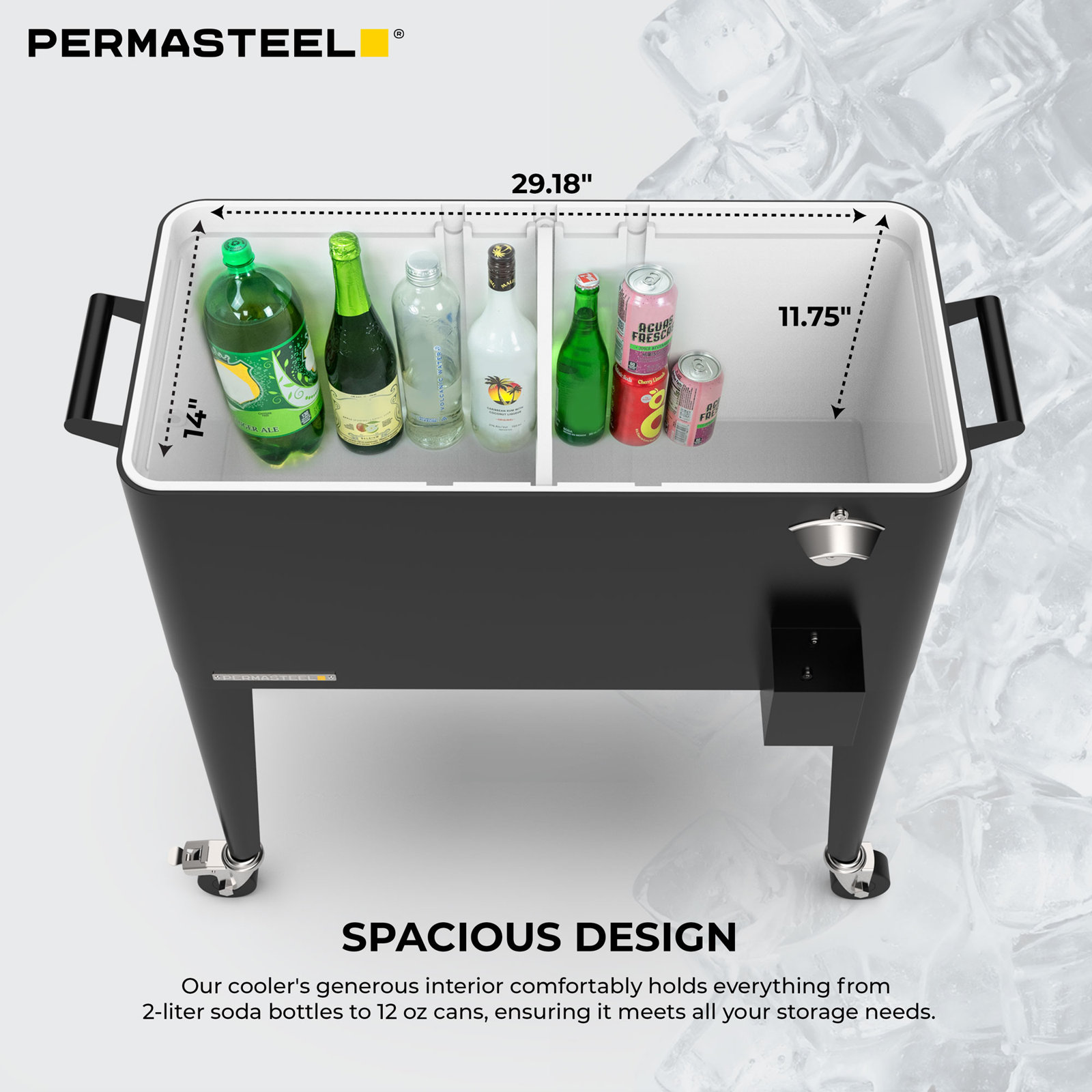 Permasteel 80-Qt Classic Outdoor Patio Cooler On Wheels, Black, With Divider