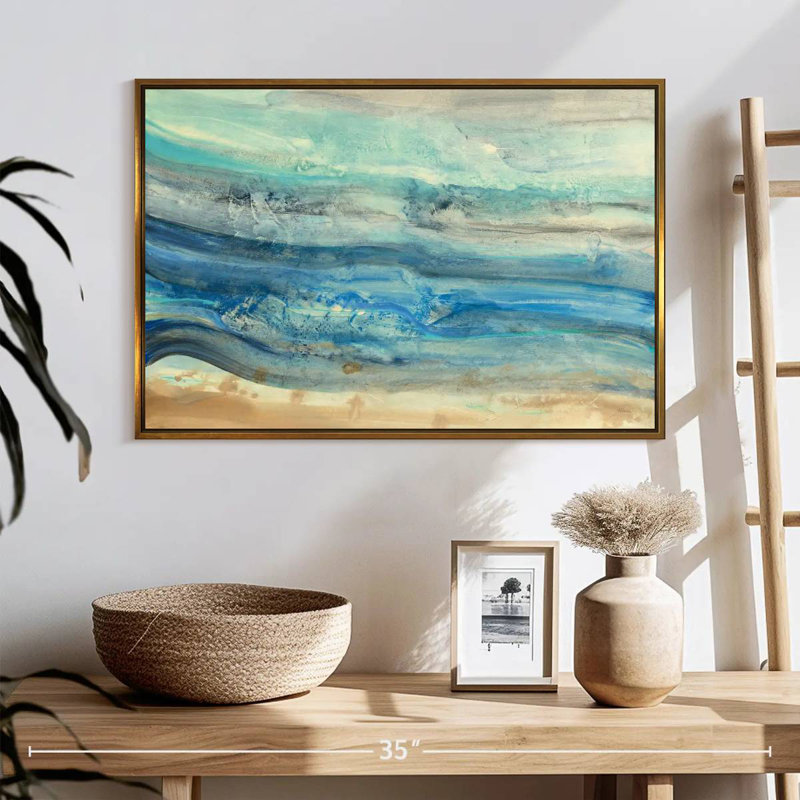 Vagues de l'océan, 25 po x 17 po, Cadre flottant doré