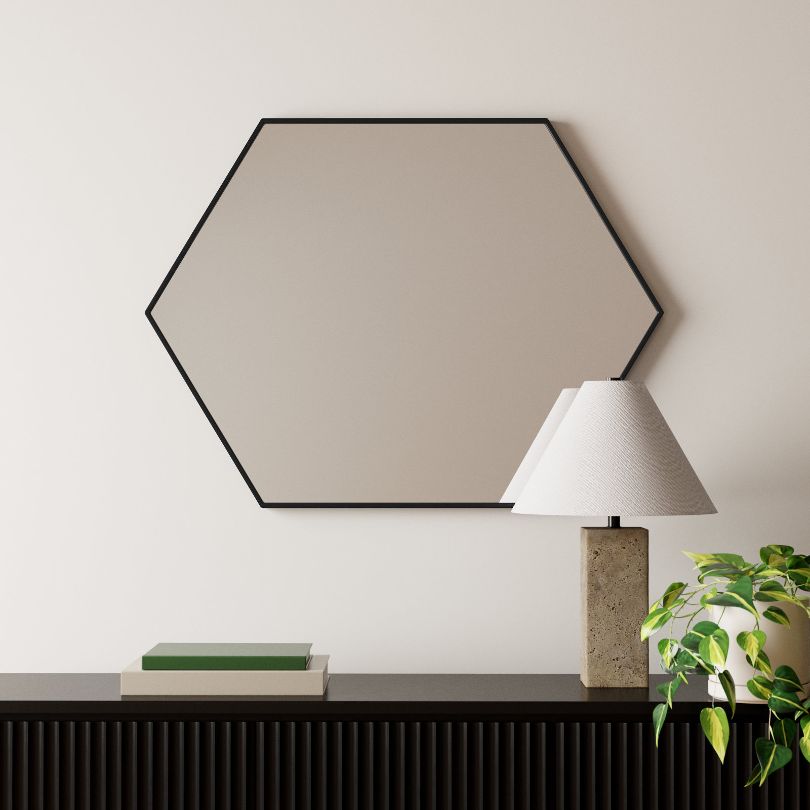 Sabine Metal Hexagon Wall Mirror, Black, 40" H x 30" W