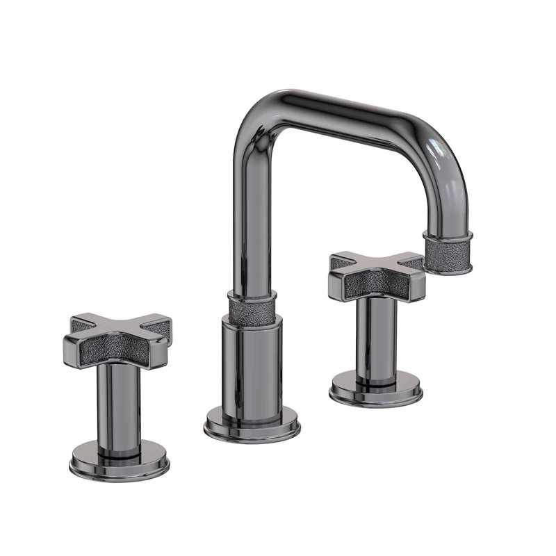 Griffey Widespread Bathroom Faucet with Drain Assembly, Midnight Chrome