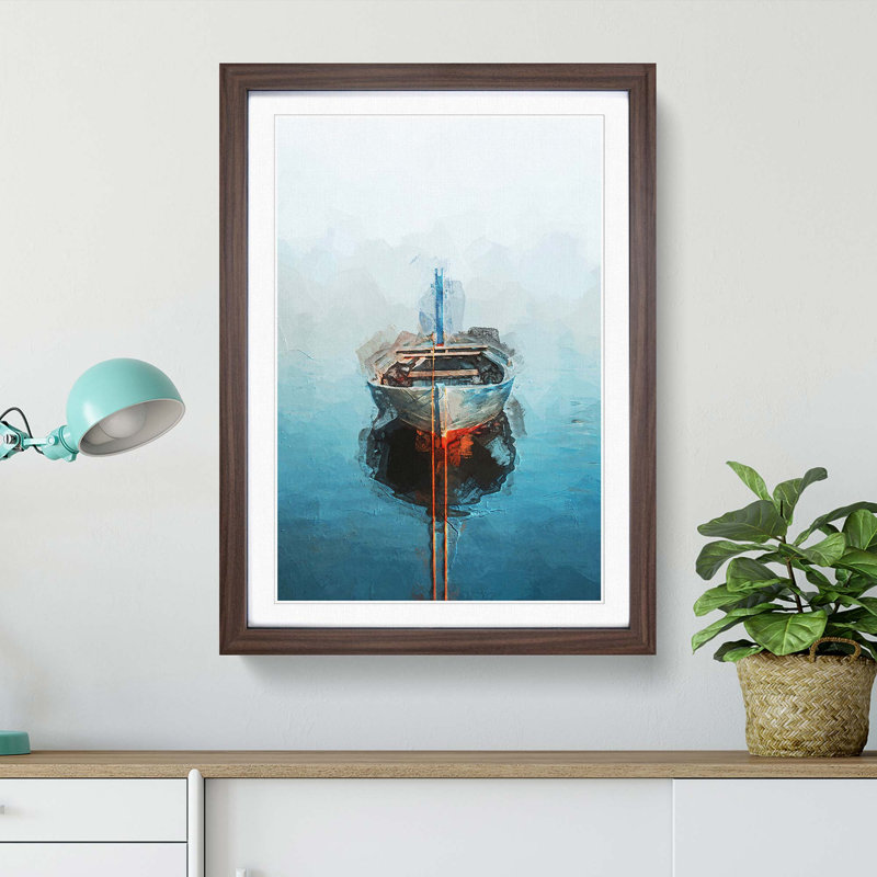 A Tethered Boat In Abstract - Single Picture Frame Painting, 33cm H x 24cm W x 2cm D, Walnut Framed