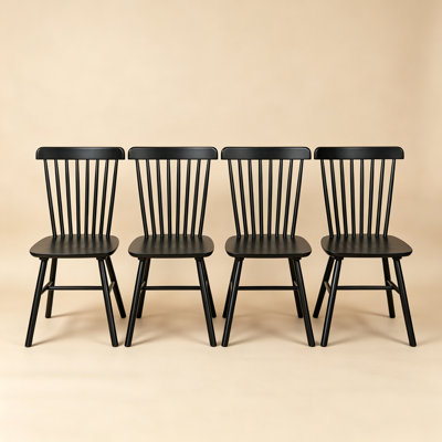 17"Wide Mid-Century Solid Wood Windsor Dining Chairs, Zero-Benzene Water-Based Paint Farmhouse Side Chairs with Spindle Back for Dining Room Kitchen & More