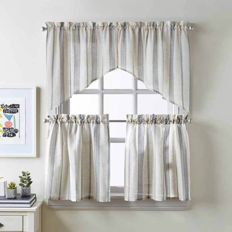 Salerna Striped Tailored 54'' W Cafe Curtain in Gray, 24" W x 54" L