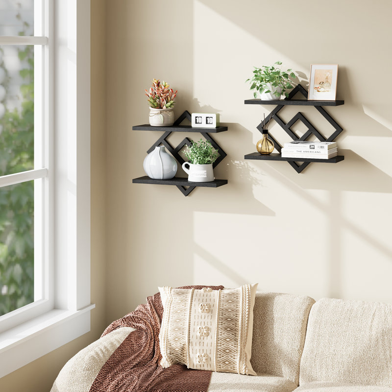 Tablettes murales flottantes pour chambre à coucher, salon, Noir