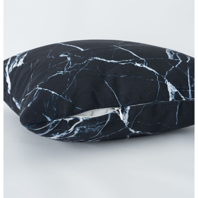 Black Marble Print Square Polyester Floor Pillow 16" x 16"