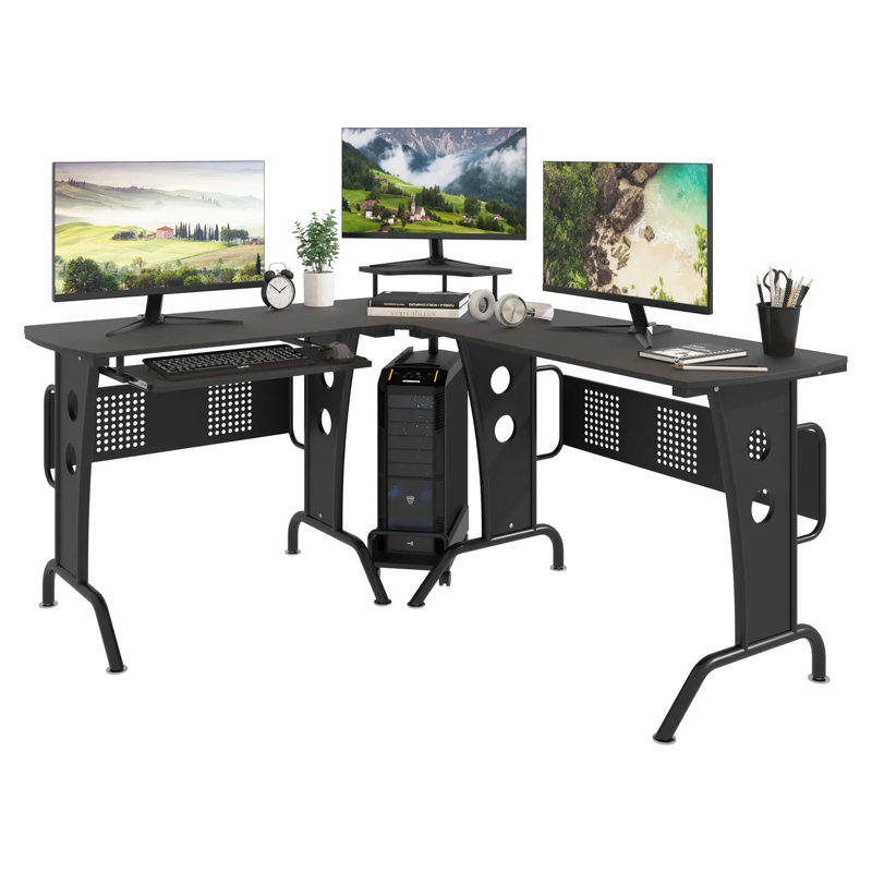 L-Shaped Metal Base Computer Desk