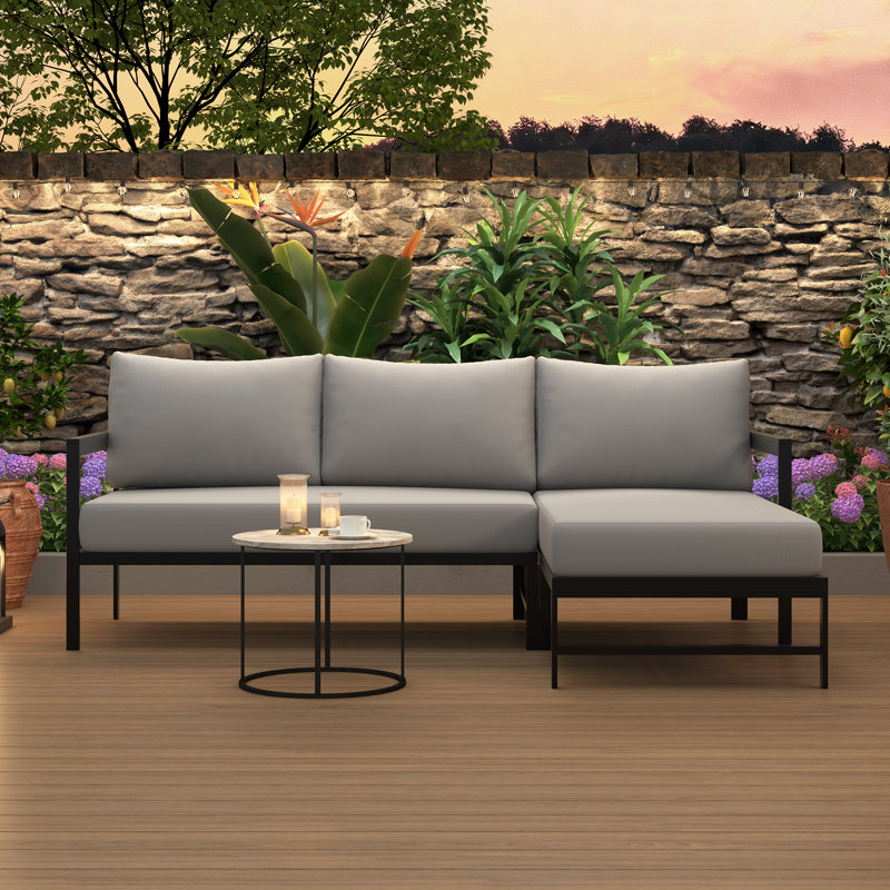 L-shaped Outdoor Conversation Set With Cushions, Gray