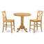 Ensemble de table de salle à manger à hauteur de comptoir 3 pièces comprenant une table ronde en bois avec piédestal et 2 chaises de salle à manger, chêne-2057045733-2057045735