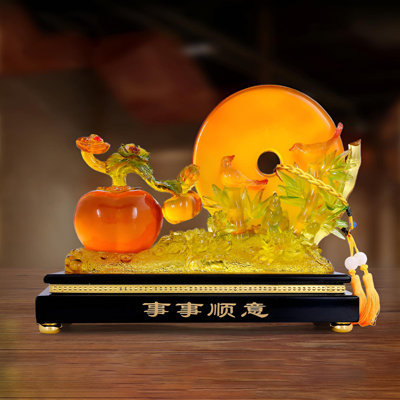 Artistic Resin Magpie And Persimmon Display Ornament