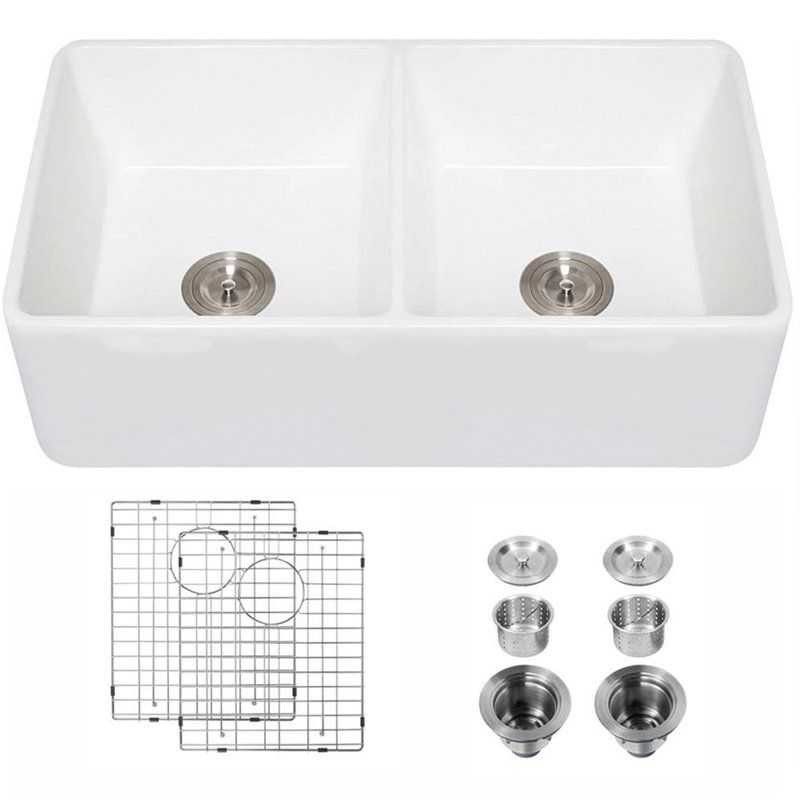 Salena 32'' L Double Bowl Fireclay Kitchen Sink