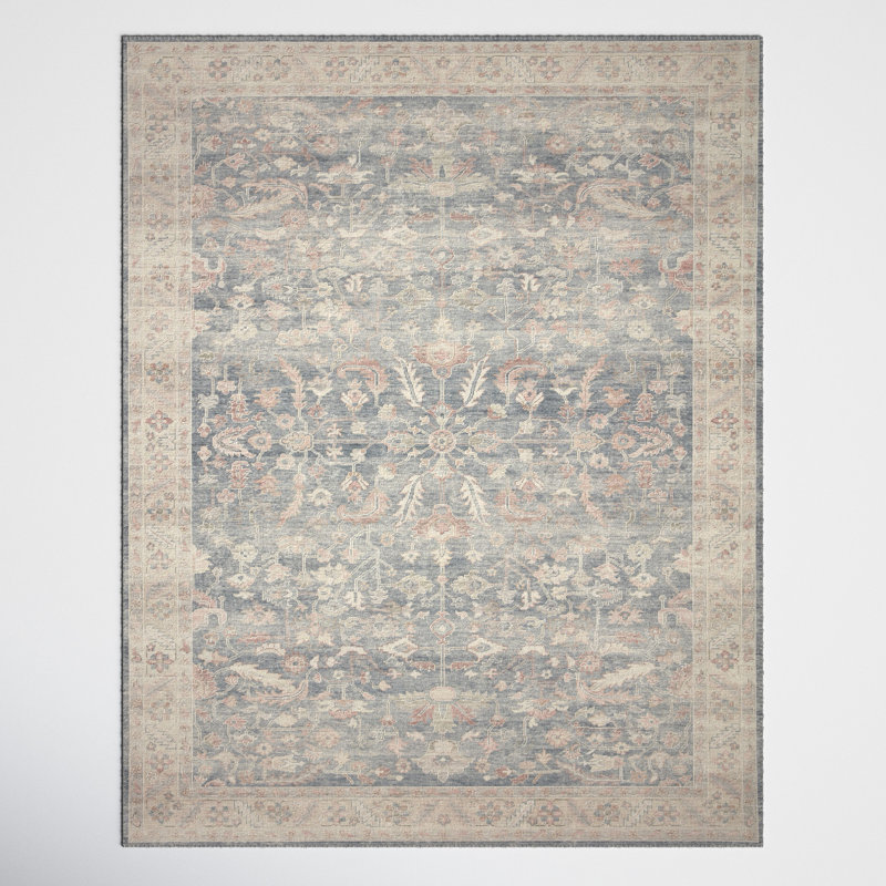 Tapis oriental denim / beige Claribel, Carré 1 pi 6 po