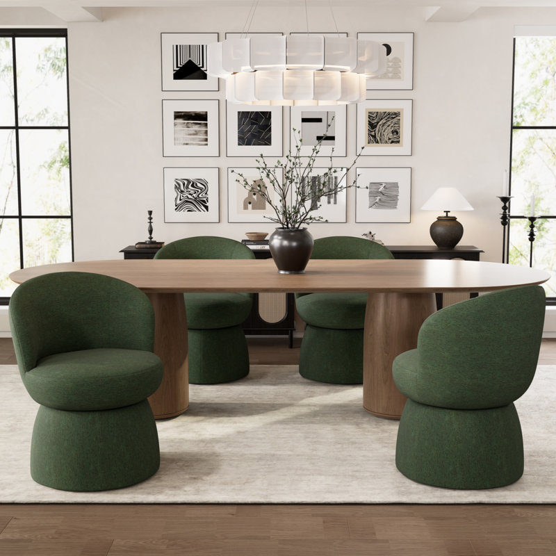 Modern Upholstered Dining Chair, Boucle Fabric Swivel Barrel Chair, Armless Side Chair With Wingback, Vanity Chair, Green