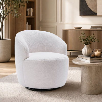 Fauteuil demi-tonneau pivotant, fauteuil d'appoint ergonomique rembourré avec base en métal thermolaqué noir, fauteuil de loisirs rotatif à 360 °, fauteuil de détente d'une capacité de 250 lb pour le salon, la chambre à coucher, la salle à manger, le café et le couloir, le meuble-lavabo et le coin lecture