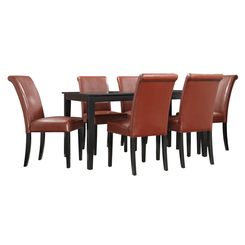 Ensemble de salle à manger Alexa-Mae, Vin rouge, 7 pièces : table, 6 chaises
