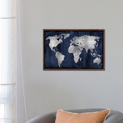 The World - Silver On Blue by Russell Brennan - Print on Canvas