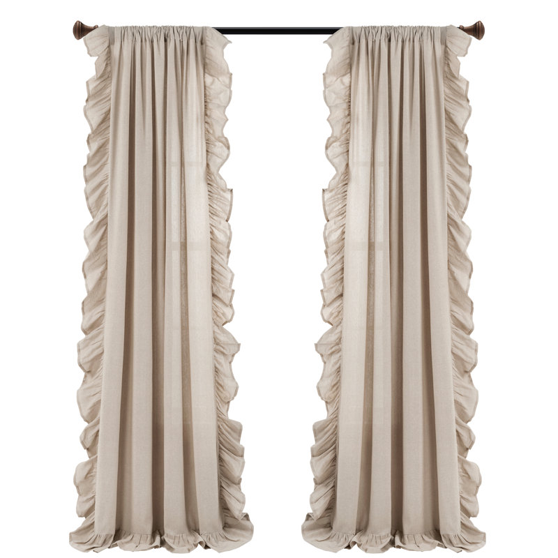 Lush Decor Linen Ruffle Semi-Sheer Single Curtain Panel, Linen