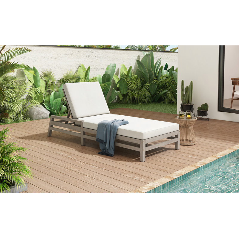 Chaise longue d'extérieur réglable à 5 positions, fauteuil de patio en bois massif avec coussins épais, résistant aux intempéries pour la piscine, le balcon et le jardin