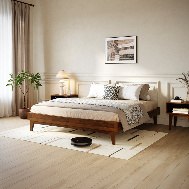 Coraline Heavy-Duty Wood Platform Bed, Modern Bed Frame without Headboard, Supports up to 800lbs, King, Dark Chocolate