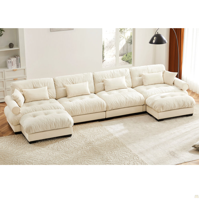 Canapé modulaire en U avec repose-pieds mobile, 35 po H x 166 po L x 37 po P, 4, Crème