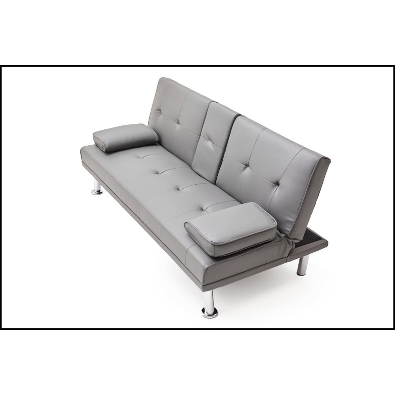 Canapé-lit Deantwan, Similicuir gris, H 33 po x l 67 po x P 31 po