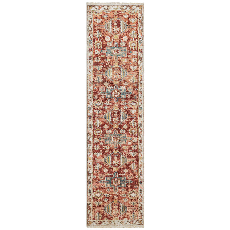 Omaque Wool Southwestern Area Rug, Runner 2'6" x 10', Rust