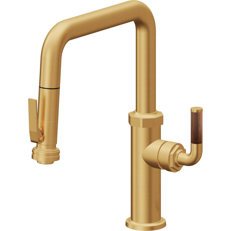 Descanso Kitchen Pull Down Kitchen Faucet With Squeeze Sprayer Quad Spout, Lifetime Satin Gold